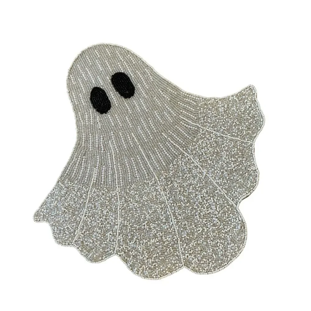 Christian Siriano Halloween Ghost Beaded Placemat 16in White Silver Glam New